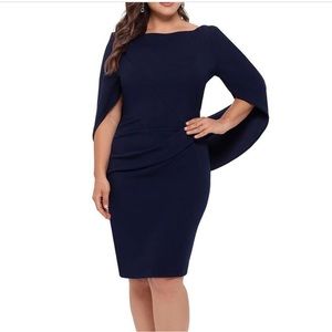 Betsy Adam Plus Size Cape Drape-Back Bodycon Dress Navy Blue 22W